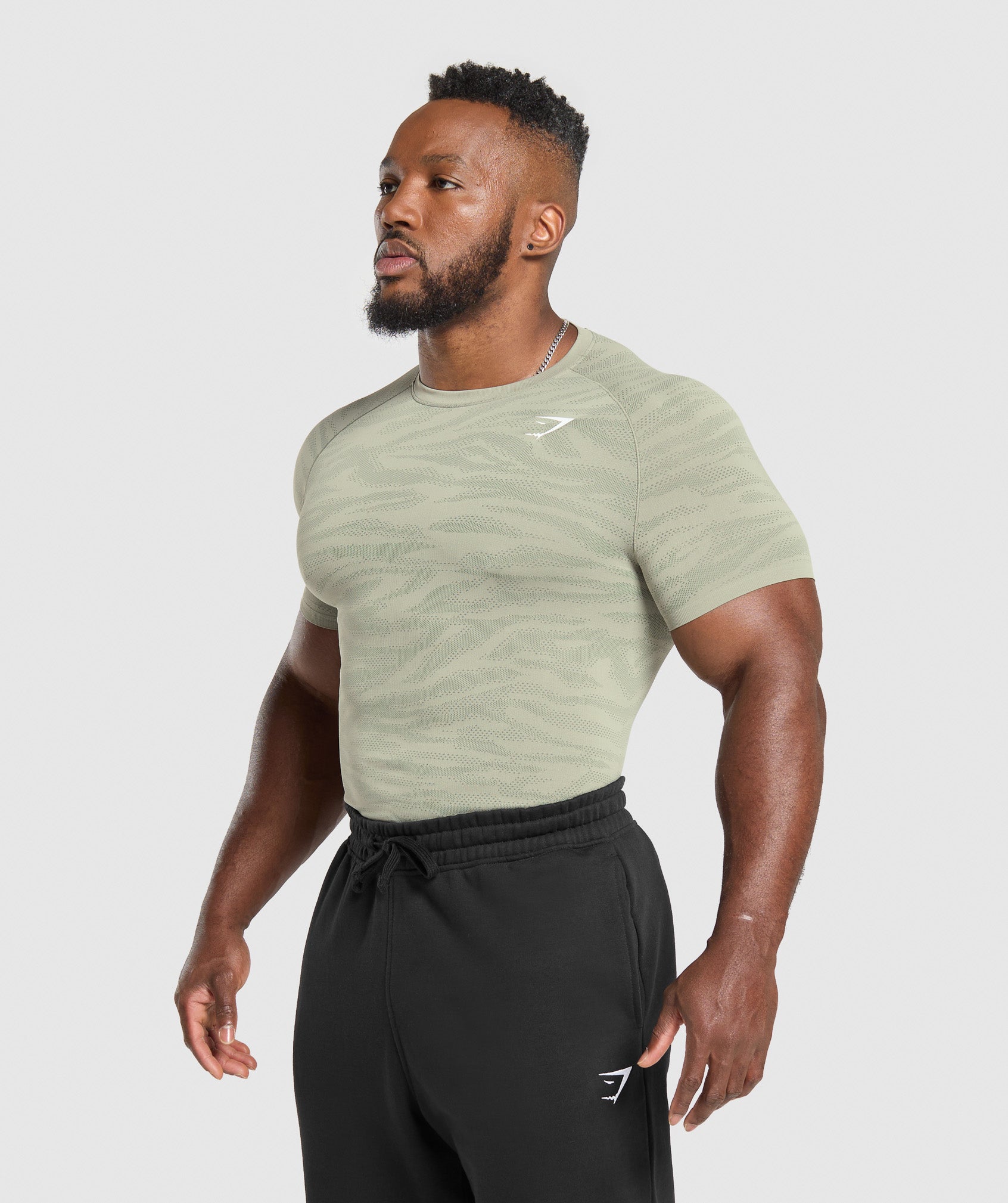 Gymshark Geo Animal Seamless T-Shirt - Chalk Green/Unit Green