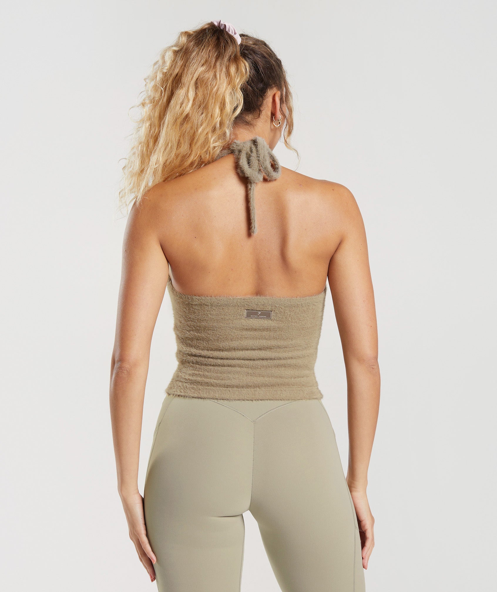 Gymshark Whitney Eyelash Knit Midi Halter Top - Cement Brown