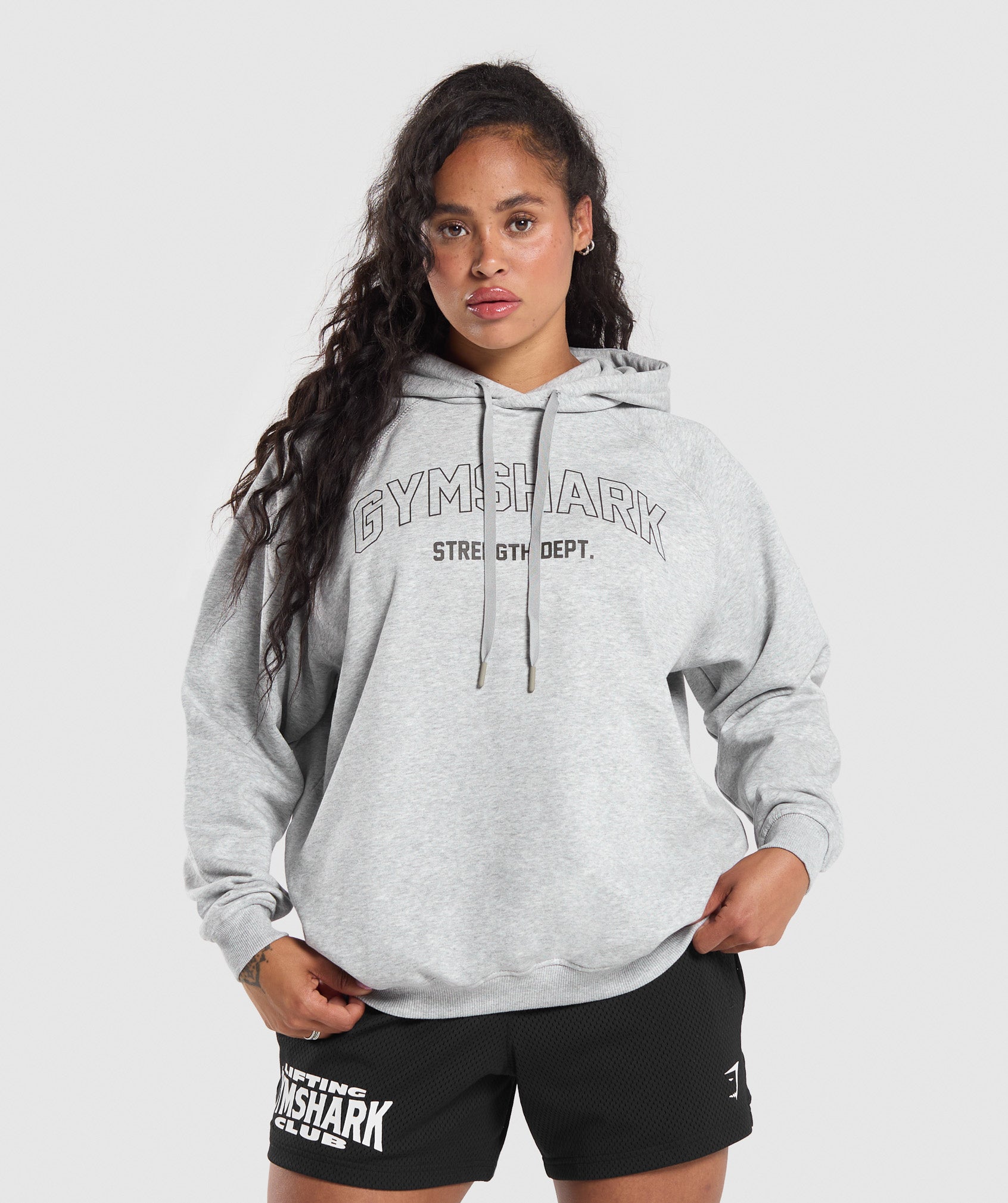 Gymshark Strength Department Oversized Hoodie - Light Grey Core Marl