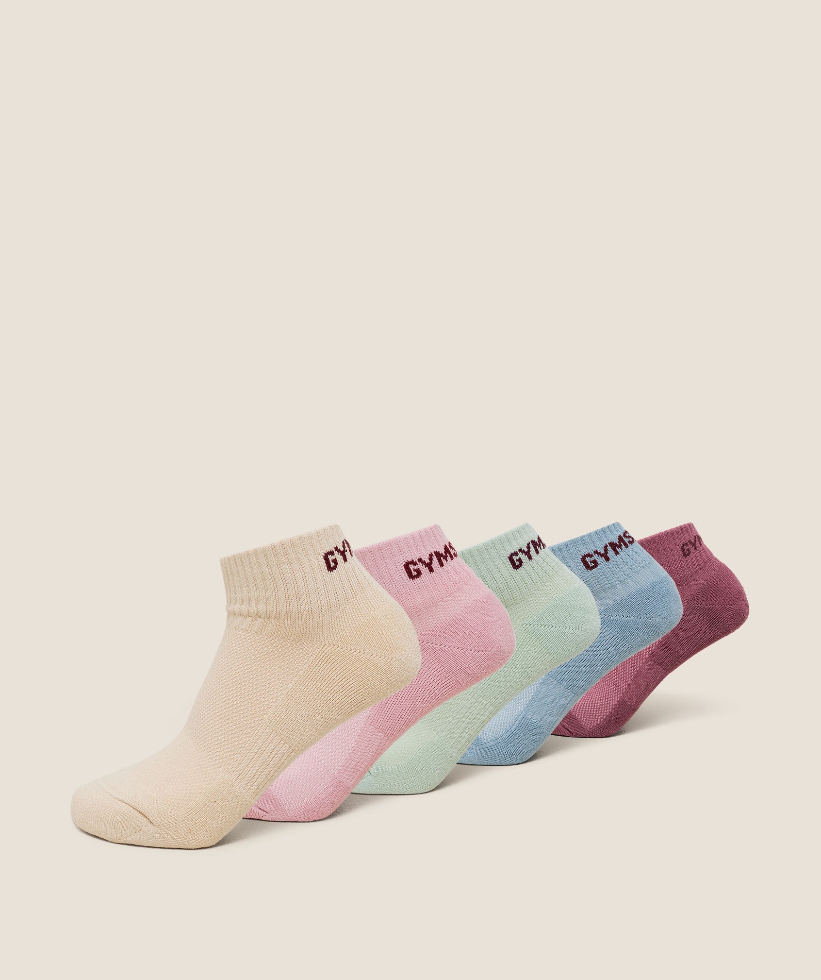 Gymshark Quarter Socks 5pk - Reset Pink/Cloud Pink/Stone Beige/Bench Blue/Clay Green