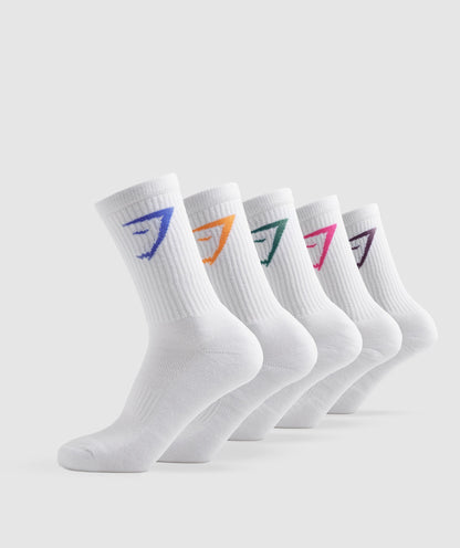 Gymshark Crew Socks 5pk - Blue/Purple/Teal/Pink/Orange