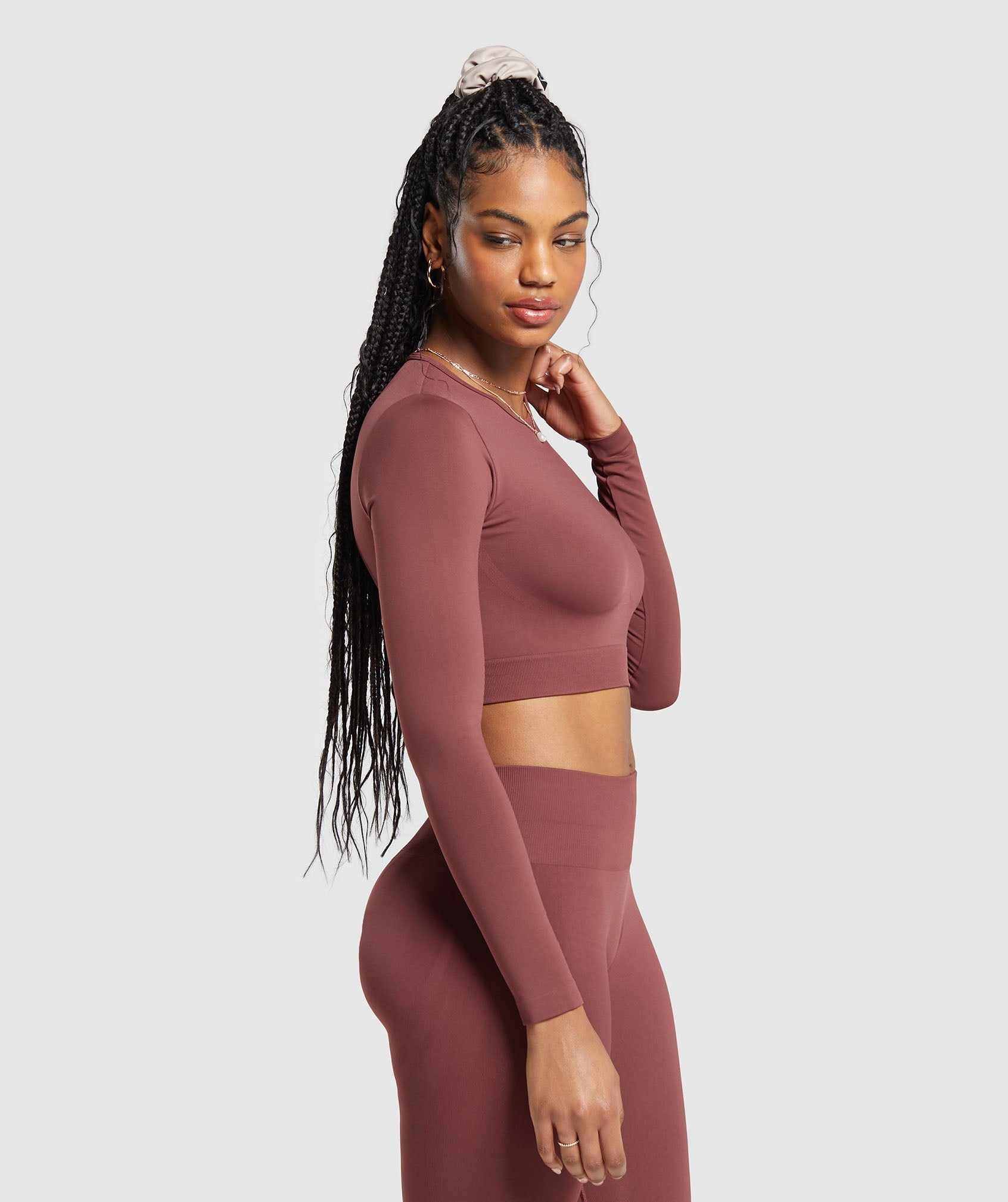Gymshark Everyday Seamless Long Sleeve Crop Top - Burgundy Brown