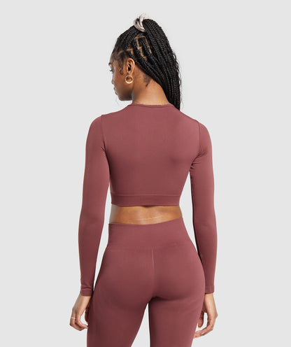 Gymshark Everyday Seamless Long Sleeve Crop Top - Burgundy Brown