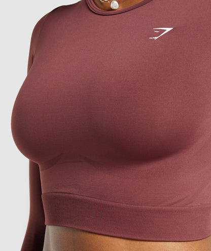 Gymshark Everyday Seamless Long Sleeve Crop Top - Burgundy Brown