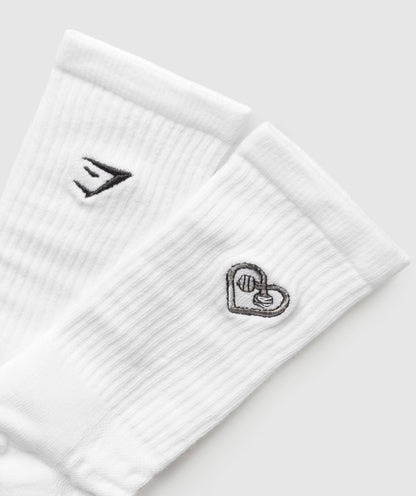 Gymshark Graphic Heart Crew Sock Single - White