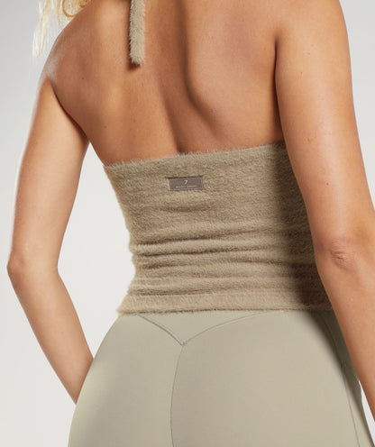 Gymshark Whitney Eyelash Knit Midi Halter Top - Cement Brown