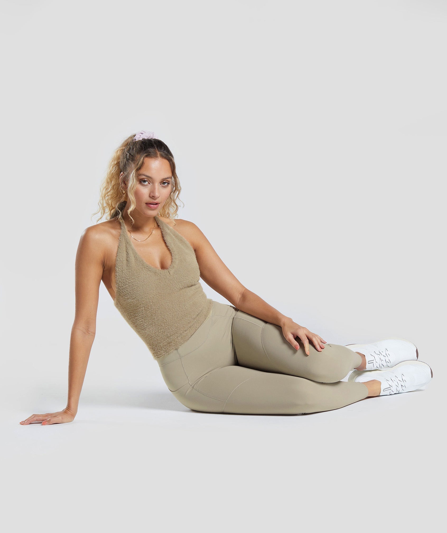 Gymshark Whitney Eyelash Knit Midi Halter Top - Cement Brown