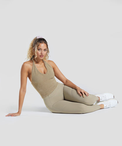Gymshark Whitney Eyelash Knit Midi Halter Top - Cement Brown