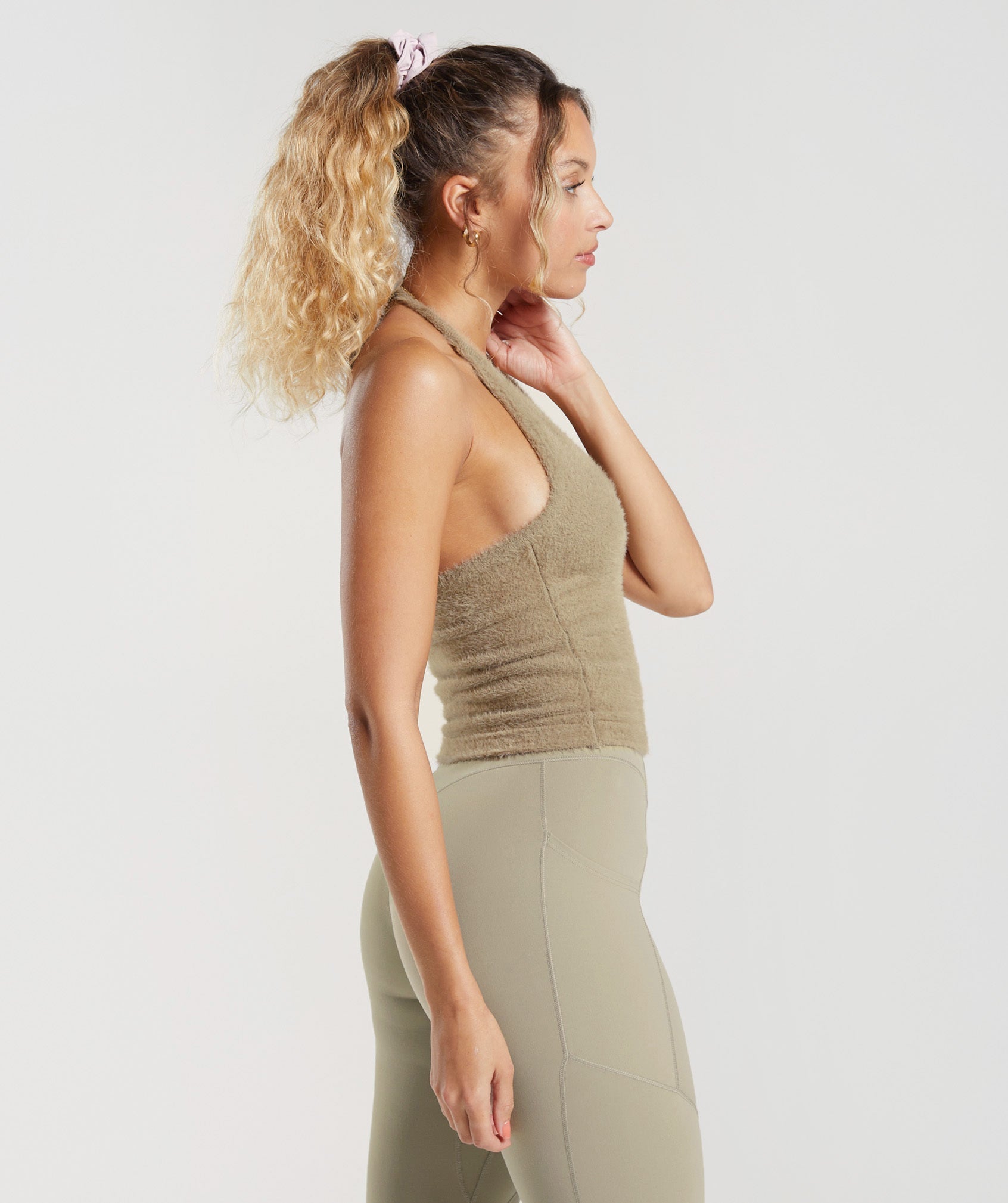 Gymshark Whitney Eyelash Knit Midi Halter Top - Cement Brown