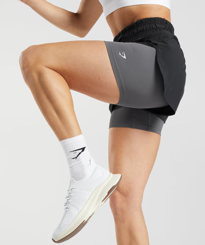 Gymshark Running 2 In 1 Shorts - Black/Silhouette Grey