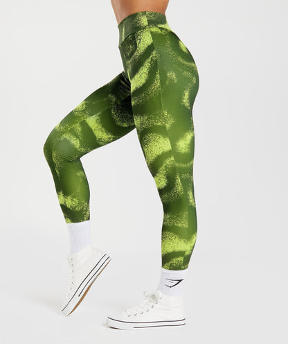 Power Regular Leggings - Moss Olive Print