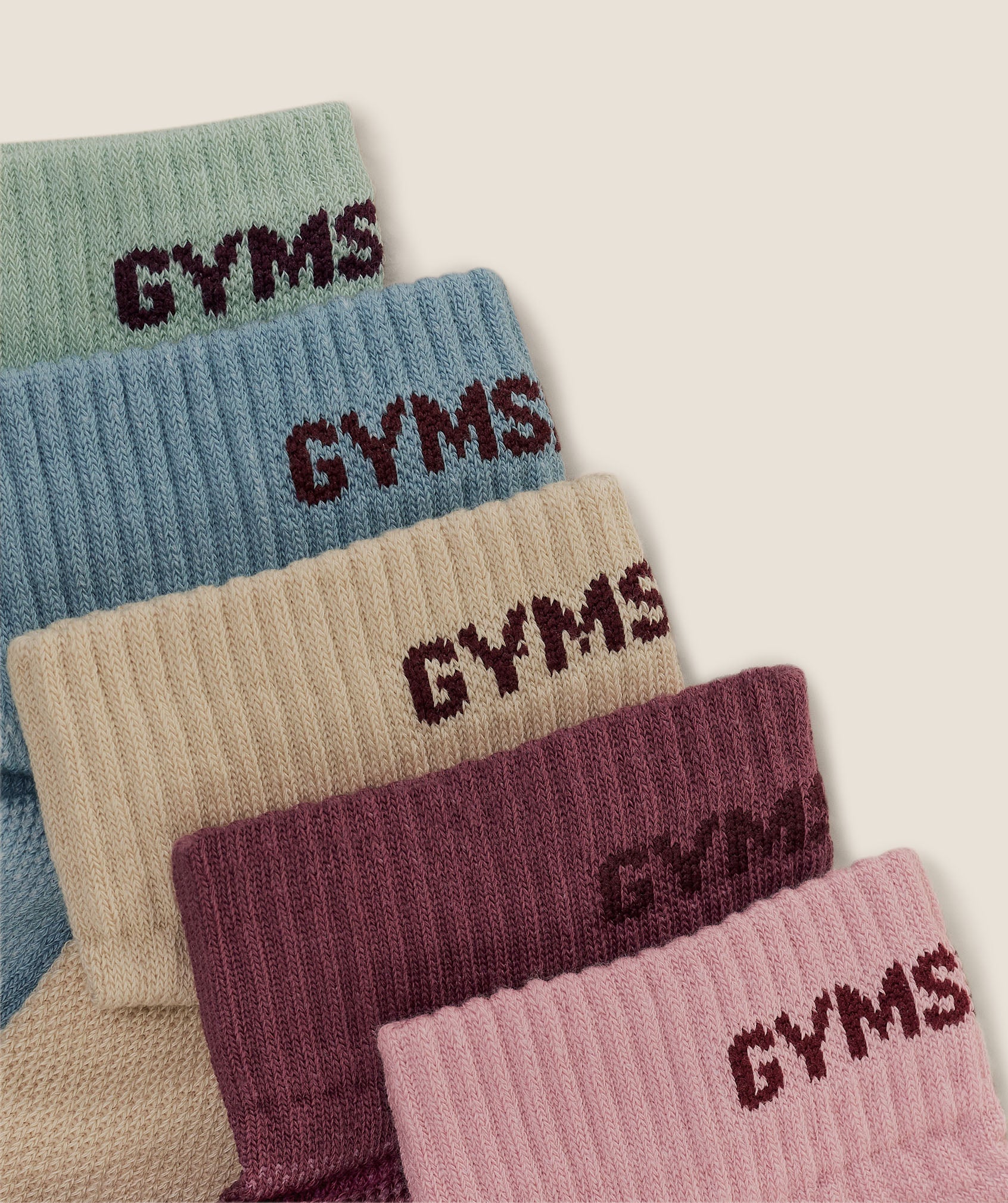 Gymshark Quarter Socks 5pk - Reset Pink/Cloud Pink/Stone Beige/Bench Blue/Clay Green